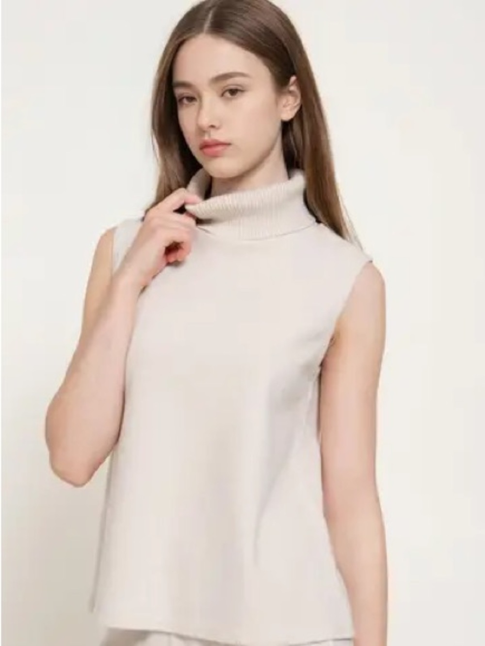 Sleeveless Cowl Neck Knit Top - Cream